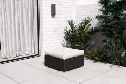 OUTFLEXX Beistelltisch/Hocker, creme/weiß, schwarz, Polyrattan, inkl. Glasplatte und Polster
