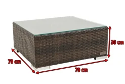 OUTFLEXX Beistelltisch/Hocker, braun marmoriert, Polyrattan, 70x70x30cm, inkl. Glasplatte und Polster