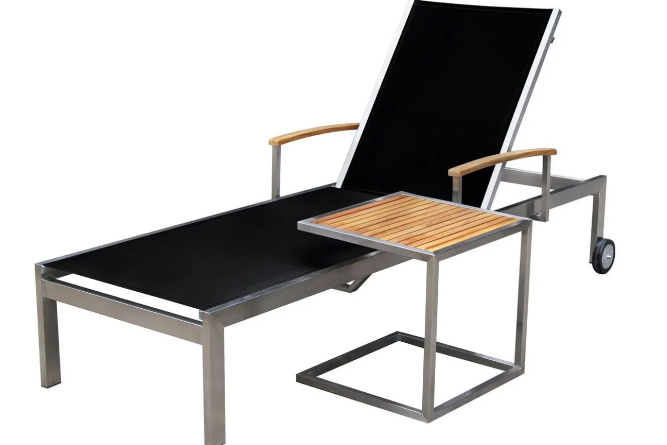 OUTFLEXX Beistelltisch, silber/natur, Edelstahl/Teakholz, 45x45cm, Tischplattenstärke 1,2cm, FSC®-zertifiziertes Produkt