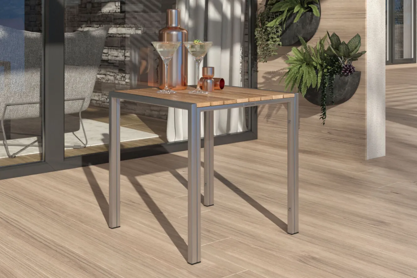 OUTFLEXX Beistelltisch, Teakholz/Edelstahl, 45x45cm, FSC®-zertifiziertes Produkt