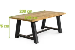 OUTFLEXX Belanda Esstisch, dark grey/natur, Alu/recyceltes Teak, 200x100x76cm, rustikal gebürstet, A-Gestell, FSC®-zertifiziertes Produkt