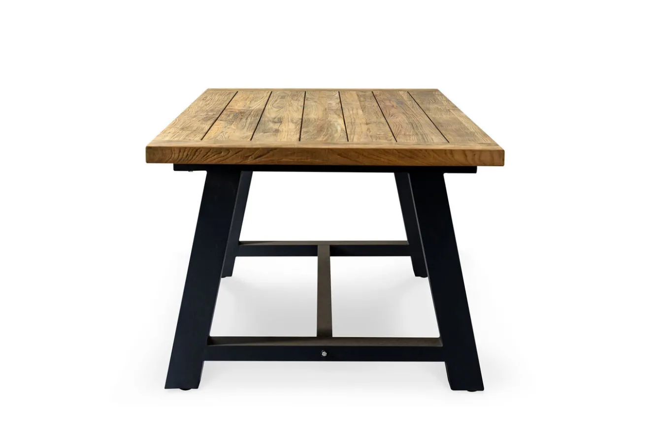 OUTFLEXX Belanda Esstisch, dark grey/natur, Alu/recyceltes Teak, 200x100x76cm, rustikal gebürstet, A-Gestell, FSC®-zertifiziertes Produkt