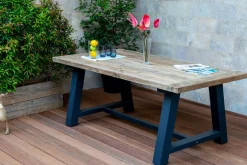 OUTFLEXX Belanda Esstisch, dark grey/natur, Alu/recyceltes Teak, 200x100x76cm, rustikal gebürstet, A-Gestell, FSC®-zertifiziertes Produkt