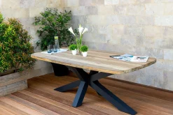 OUTFLEXX Belgium Esstisch, dark grey/natur, Alu/recyceltes Teak, 220x100x78cm, rustikal gebürstet, Kreuz-Gestell, FSC®-zertifiziertes Produkt