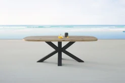 OUTFLEXX Belgium Esstisch, dark grey/natur, Alu/recyceltes Teak, 220x100x78cm, rustikal gebürstet, Kreuz-Gestell, FSC®-zertifiziertes Produkt
