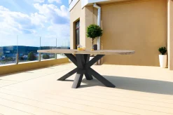OUTFLEXX Belgium Esstisch, dark grey/natur, Alu/recyceltes Teak, 220x100x78cm, rustikal gebürstet, Kreuz-Gestell, FSC®-zertifiziertes Produkt