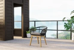 OUTFLEXX Belgium Garten-Essgruppe, natur/dunkelgrau, Alu/recyceltes Teak, Tisch 220 x 100 cm, 6 Stühle, Kissen Inklusive, FSC®-zertifiziertes Produkt