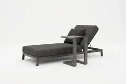 OUTFLEXX Bite Gartenliegen-Set mit Beistelltisch, anthrazit, Aluminium/Polyester, 205 x 90 cm, schnelltrocknend, inklusive Dekokissen