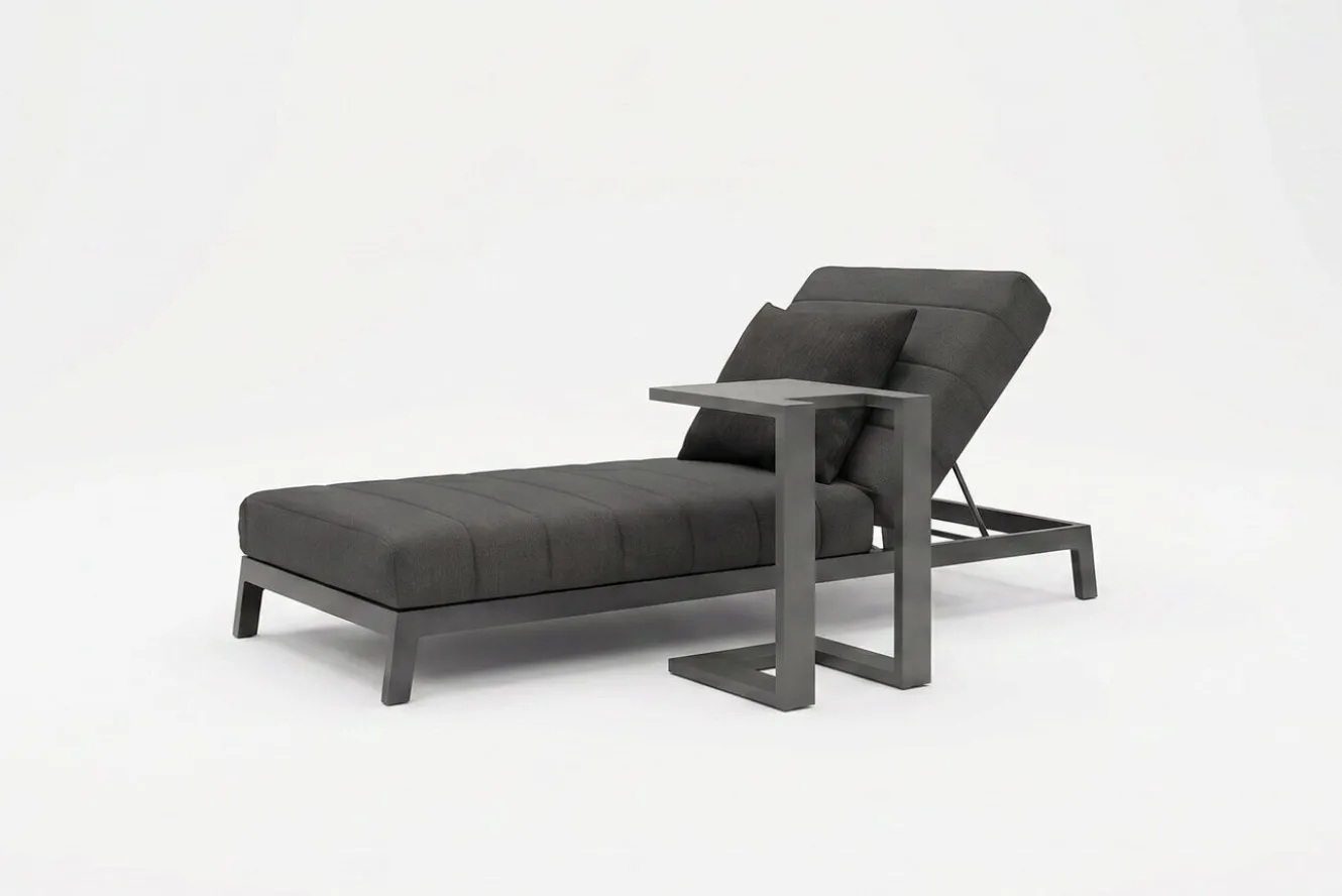 OUTFLEXX Bite Gartenliegen-Set mit Beistelltisch, anthrazit, Aluminium/Polyester, 205 x 90 cm, schnelltrocknend, inklusive Dekokissen