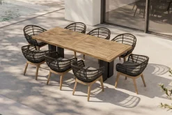OUTFLEXX Bob Garten-Essgruppe, anthrazit/natur, Alu/recycled Teak/Rope, 220 x 100 cm, 8 x Sessel, FSC®-zertifiziertes Produkt