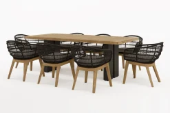 OUTFLEXX Bob Garten-Essgruppe, anthrazit/natur, Alu/recycled Teak/Rope, 220 x 100 cm, 8 x Sessel, FSC®-zertifiziertes Produkt