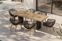 OUTFLEXX Bob Garten-Essgruppe, anthrazit/natur, Alu/recycled Teak/Rope, 220 x 100 cm, 6 x Sessel, FSC®-zertifiziertes Produkt