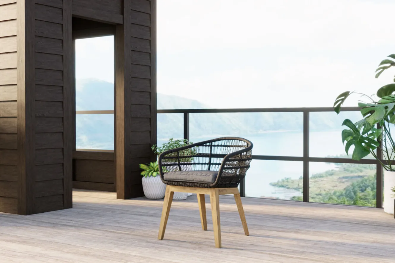 OUTFLEXX Bob Garten-Essgruppe, anthrazit/natur, Alu/recycled Teak/Rope, 220 x 100 cm, 6 x Sessel, FSC®-zertifiziertes Produkt