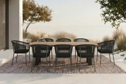 OUTFLEXX Bob/Zui Garten-Essgruppe, anthrazit/dunkelgrau, Alu/recycled Teak/Rope, 220 x 100 cm, 8 x Sessel, inkl. Polster