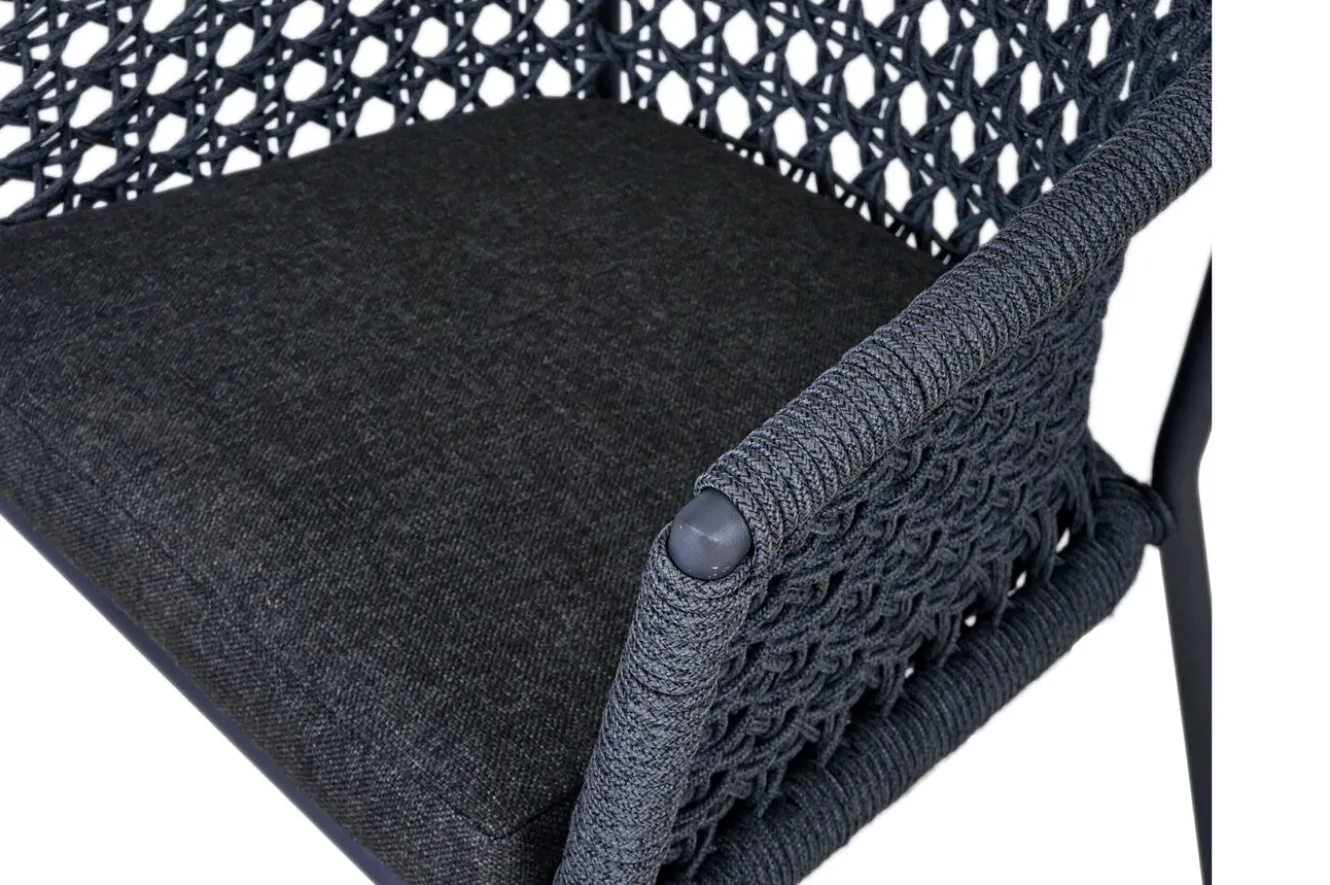 OUTFLEXX Bob/Zui Garten-Essgruppe, anthrazit/dunkelgrau, Alu/recycled Teak/Rope, 220 x 100 cm, 8 x Sessel, inkl. Polster