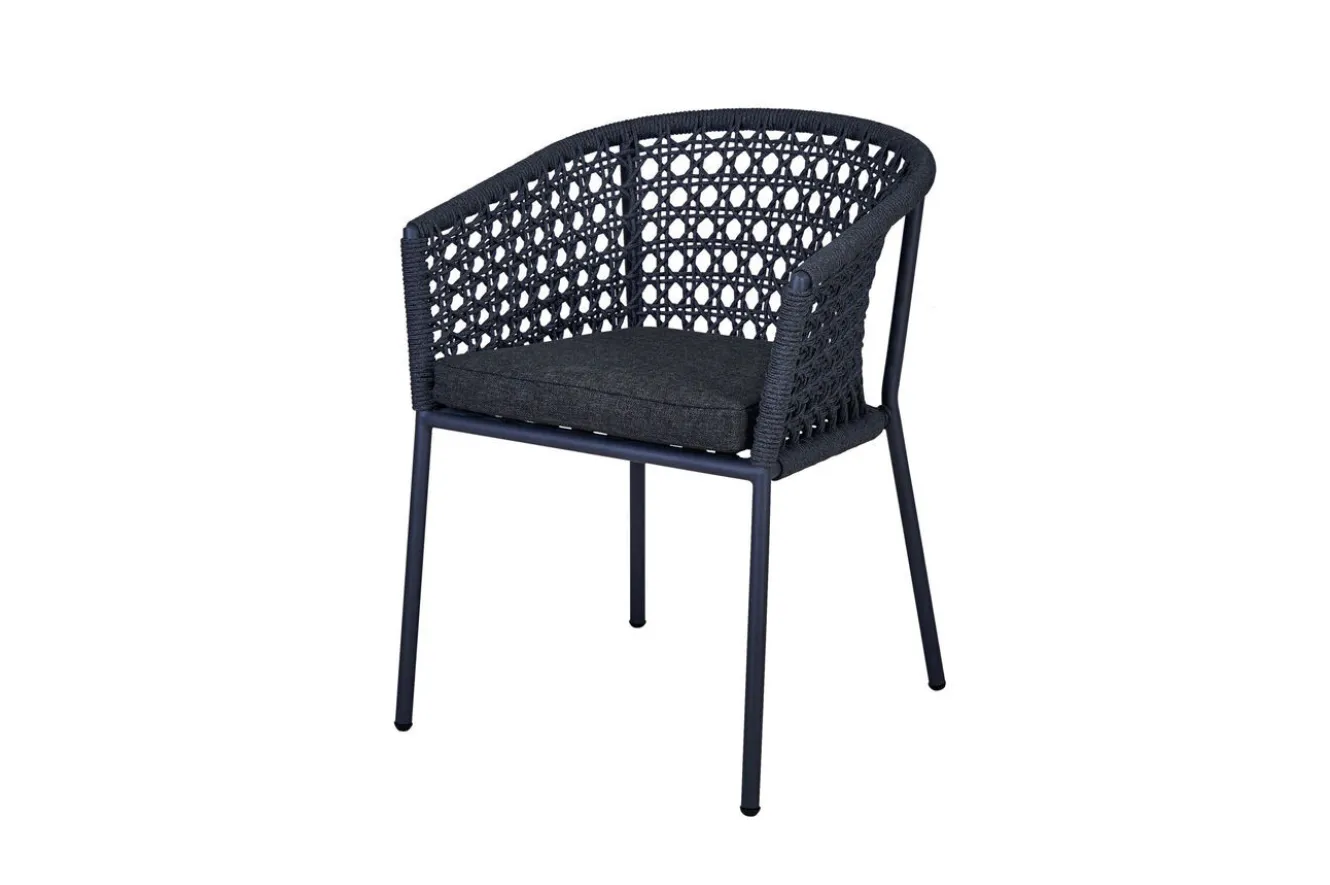 OUTFLEXX Bob/Zui Garten-Essgruppe, anthrazit/dunkelgrau, Alu/recycled Teak/Rope, 220 x 100 cm, 8 x Sessel, inkl. Polster