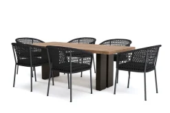 OUTFLEXX Bob/Zui Garten-Essgruppe, anthrazit/dunkelgrau, Alu/recycled Teak/Rope, 220 x 100 cm, 6 x Sessel, inkl. Polster