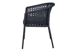 OUTFLEXX Bob/Zui Garten-Essgruppe, anthrazit/dunkelgrau, Alu/recycled Teak/Rope, 220 x 100 cm, 6 x Sessel, inkl. Polster