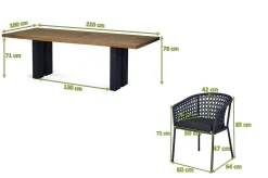 OUTFLEXX Bob/Zui Garten-Essgruppe, anthrazit/dunkelgrau, Alu/recycled Teak/Rope, 220 x 100 cm, 6 x Sessel, inkl. Polster