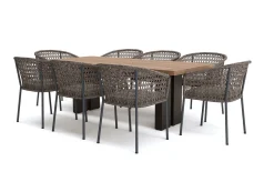 OUTFLEXX Bob/Zui Garten-Essgruppe, anthrazit/hellgrau, Alu/recycled Teak/Rope, 220 x 100 cm, 8 x Sessel, inkl. Polster
