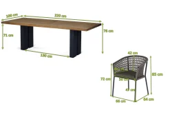 OUTFLEXX Bob/Zui Garten-Essgruppe, anthrazit/hellgrau, Alu/recycled Teak/Rope, 220 x 100 cm, 8 x Sessel, inkl. Polster