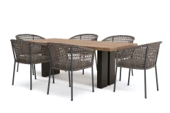OUTFLEXX Bob/Zui Garten-Essgruppe, anthrazit/hellgrau, Alu/recycled Teak/Rope, 220 x 100 cm, 6 x Sessel, inkl. Polster
