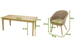 OUTFLEXX Borneo Garten-Essgruppe, beige-meliert, Polyrattan/Akazie, Tisch 180 x 90 cm, 6 Cocktail-Sessel, FSC®-zertifiziertes Produkt