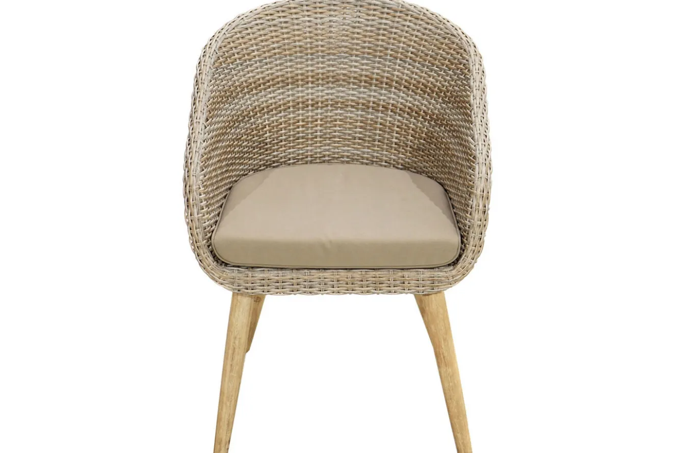 OUTFLEXX Borneo Garten-Essgruppe, beige-meliert, Polyrattan/Akazie, Tisch 180 x 90 cm, 6 Cocktail-Sessel, FSC®-zertifiziertes Produkt