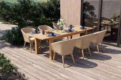 OUTFLEXX Borneo Garten-Essgruppe, beige/natur, Akazie/Polyrattan, ausziehbarer Tisch 180/220/260 x 100 cm, 6 Sessel, FSC®-zertifiziertes Produkt