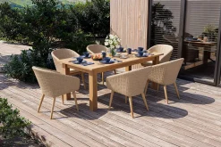 OUTFLEXX Borneo Garten-Essgruppe, beige/natur, Akazie/Polyrattan, ausziehbarer Tisch 180/220/260 x 100 cm, 6 Sessel, FSC®-zertifiziertes Produkt