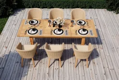 OUTFLEXX Borneo Garten-Essgruppe, beige/natur, Akazie/Polyrattan, ausziehbarer Tisch 180/220/260 x 100 cm, 6 Sessel, FSC®-zertifiziertes Produkt
