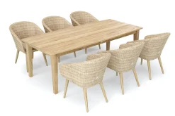 OUTFLEXX Borneo Garten-Essgruppe, beige-meliert, Polyrattan/Akazie, Tisch 220 x 100 cm, 6 Cocktail-Sessel, FSC®-zertifiziertes Produkt