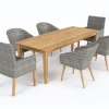 OUTFLEXX Borneo/Kota Garten-Essgruppe, natur/grau-meliert, Akazie/Alu/Polyrattan, 220x100 cm, 4 Cocktail-, 2 Landhaussessel, FSC®-zertifiziertes Produkt