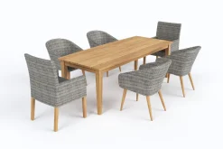 OUTFLEXX Borneo/Kota Garten-Essgruppe, natur/grau-meliert, Akazie/Alu/Polyrattan, 220x100 cm, 4 Cocktail-, 2 Landhaussessel, FSC®-zertifiziertes Produkt