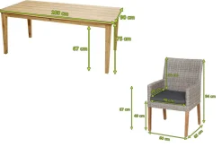 OUTFLEXX Borneo/Kota Garten-Essgruppe, natur/grau-meliert, Akazie/Alu/Polyrattan, 180x90cm, 6 Landhaussessel, FSC®-zertifiziertes Produkt