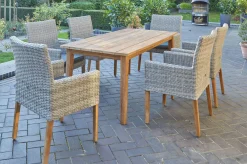 OUTFLEXX Borneo/Kota Garten-Essgruppe, natur/grau-meliert, Akazie/Alu/Polyrattan, 180x90cm, 6 Landhaussessel, FSC®-zertifiziertes Produkt