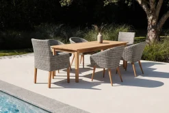 OUTFLEXX Borneo/Kota Garten-Essgruppe, natur/grau-meliert, Akazie/Alu/Polyrattan, 180x90cm, 4 Cocktailsessel, 2 Landhaussessel, FSC®-zertifiziertes Produkt