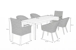 OUTFLEXX Borneo/Kota Garten-Essgruppe, natur/grau-meliert, Akazie/Alu/Polyrattan, 180x90cm, 4 Cocktailsessel, 2 Landhaussessel, FSC®-zertifiziertes Produkt