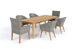 OUTFLEXX Borneo/Kota Garten-Essgruppe, natur/grau-meliert, Akazie/Alu/Polyrattan, 180x90cm, 4 Cocktailsessel, 2 Landhaussessel, FSC®-zertifiziertes Produkt