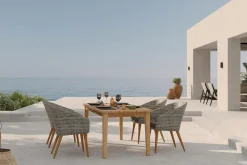 OUTFLEXX Borneo/Kota Garten-Essgruppe, natur/grau-meliert, Akazie/Alu/Polyrattan, 180x90cm, 4 Cocktailsessel, FSC®-zertifiziertes Produkt
