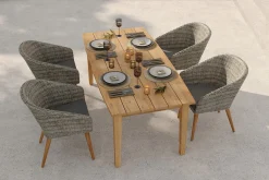 OUTFLEXX Borneo/Kota Garten-Essgruppe, natur/grau-meliert, Akazie/Alu/Polyrattan, 180x90cm, 4 Cocktailsessel, FSC®-zertifiziertes Produkt