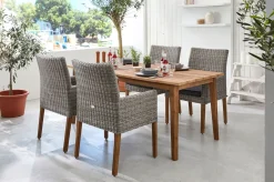 OUTFLEXX Borneo/Kota Garten-Essgruppe, natur/grau-meliert, Akazie/Alu/Polyrattan, 180x90cm, 4 Landhaussessel, FSC®-zertifiziertes Produkt
