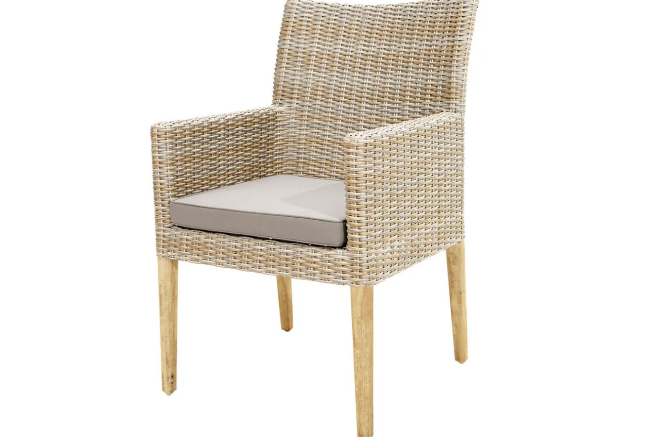 OUTFLEXX Borneo Landhaussessel, beige-meliert, Polyrattan/Akazie, 60x65x94cm, inkl. Polster, FSC®-zertifiziertes Produkt
