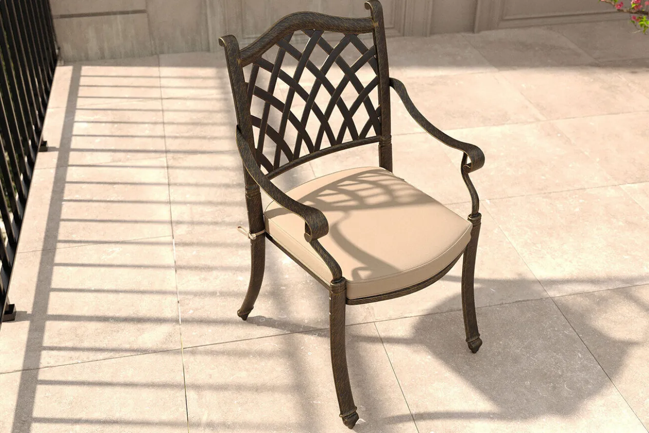 OUTFLEXX Cambridge Gartenstuhl, bronze/khaki, Alu/Polyester, ca. 68 x 65 x 89 cm, inkl. Kissen, stapelbar, pulverbeschichtet