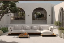 OUTFLEXX Catania Gartenlounge für 5-6 Personen, creme/grau, Alu/Teak/Olefin, wetterbeständig, FSC®-zertifiziertes Produkt