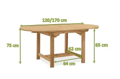 OUTFLEXX Dallas Ausziehtisch, natur, Teakholz, 120/170 x 120 cm, fein geschliffen