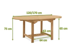 OUTFLEXX Dallas Ausziehtisch, natur, Teakholz, 120/170 x 120 cm, fein geschliffen