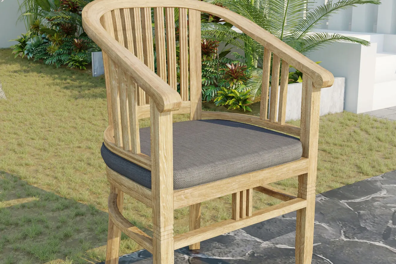 OUTFLEXX Dallas/Batavia Garten-Essgruppe, natur, Teak, 120/170x120 cm, 4x Armlehnensessel, inkl. Auflage
