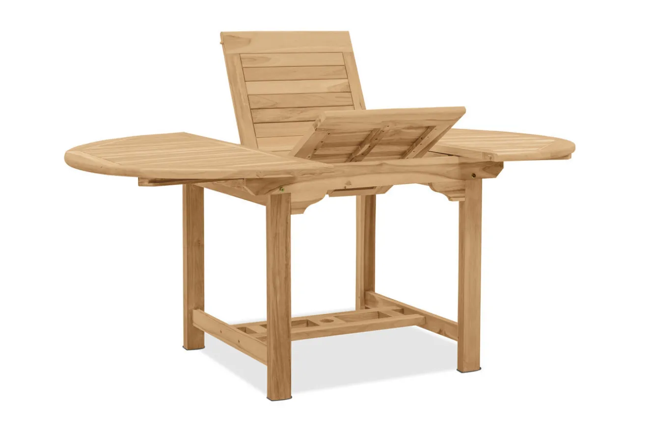 OUTFLEXX Dallas/Batavia Garten-Essgruppe, natur, Teak, 120/170x120 cm, 4x Armlehnensessel, inkl. Auflage