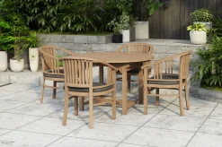 OUTFLEXX Dallas/Batavia Garten-Essgruppe, natur, Teak, 120/170x120 cm, 4x Armlehnensessel, inkl. Auflage